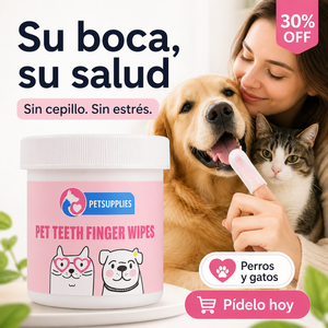 “Limpia los dientes de tu perro o gato en segundos, sin cepillo, sin estrés y sin mal aliento.”