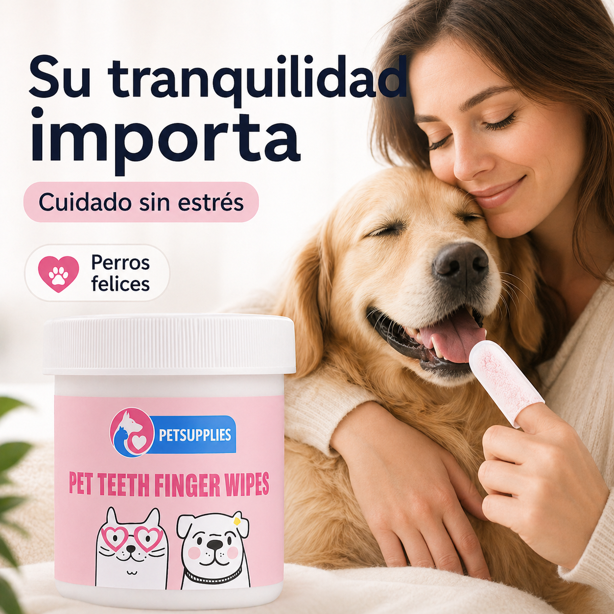 “Limpia los dientes de tu perro o gato en segundos, sin cepillo, sin estrés y sin mal aliento.”