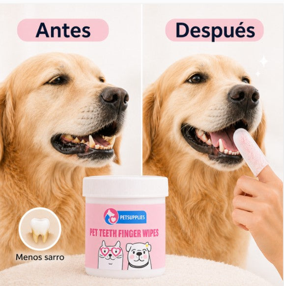 “Limpia los dientes de tu perro o gato en segundos, sin cepillo, sin estrés y sin mal aliento.”