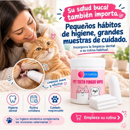 “Limpia los dientes de tu perro o gato en segundos, sin cepillo, sin estrés y sin mal aliento.”