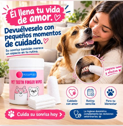 “Limpia los dientes de tu perro o gato en segundos, sin cepillo, sin estrés y sin mal aliento.”